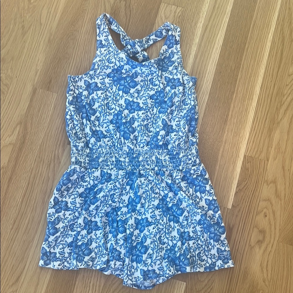 Vineyard Vines Floral Blue Kids Sleeveless Romper Sz M/10/12